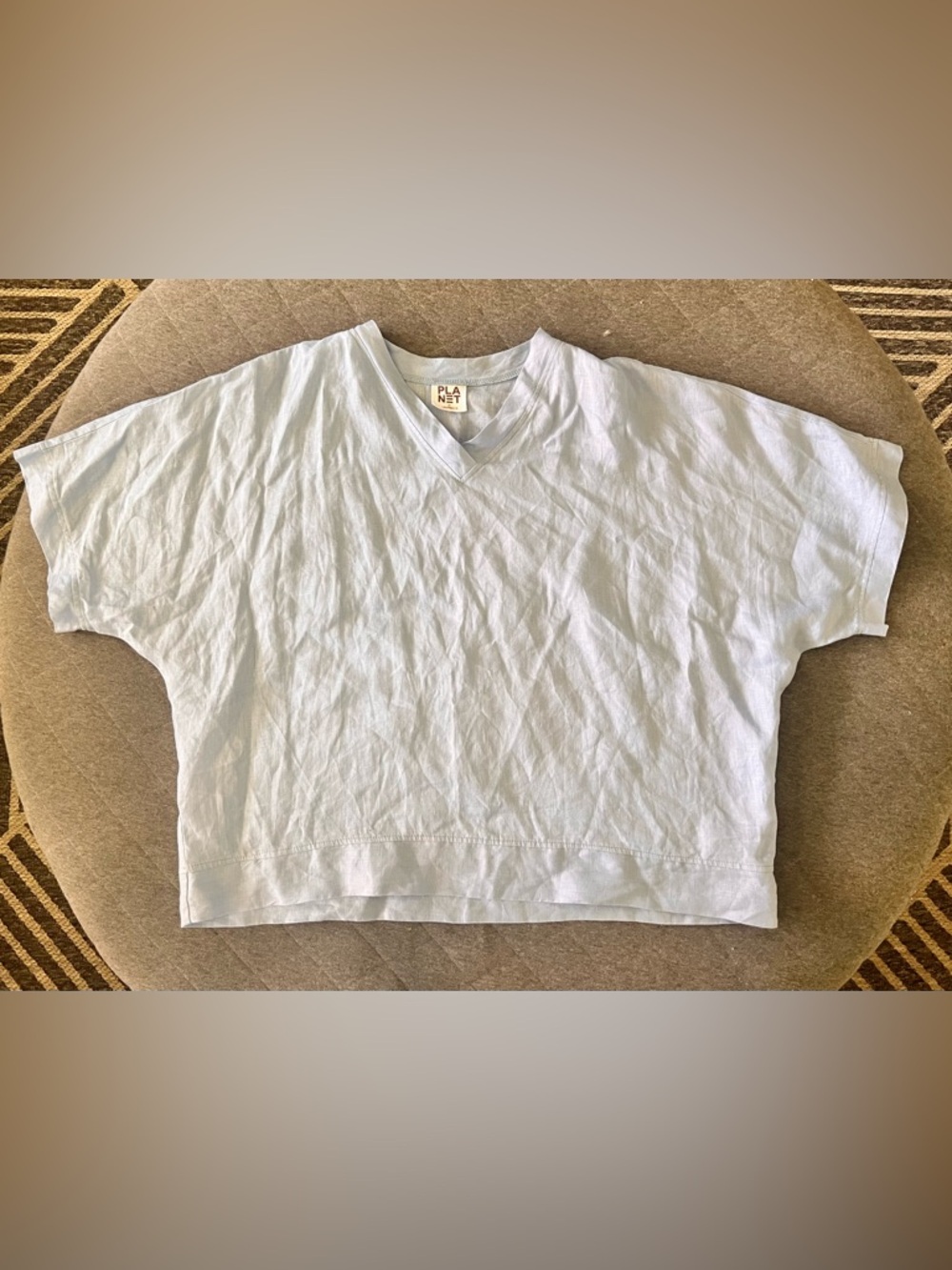 PLANET By Lauren G One Size  Blue Handkerchief Linen Blouse Orig $278